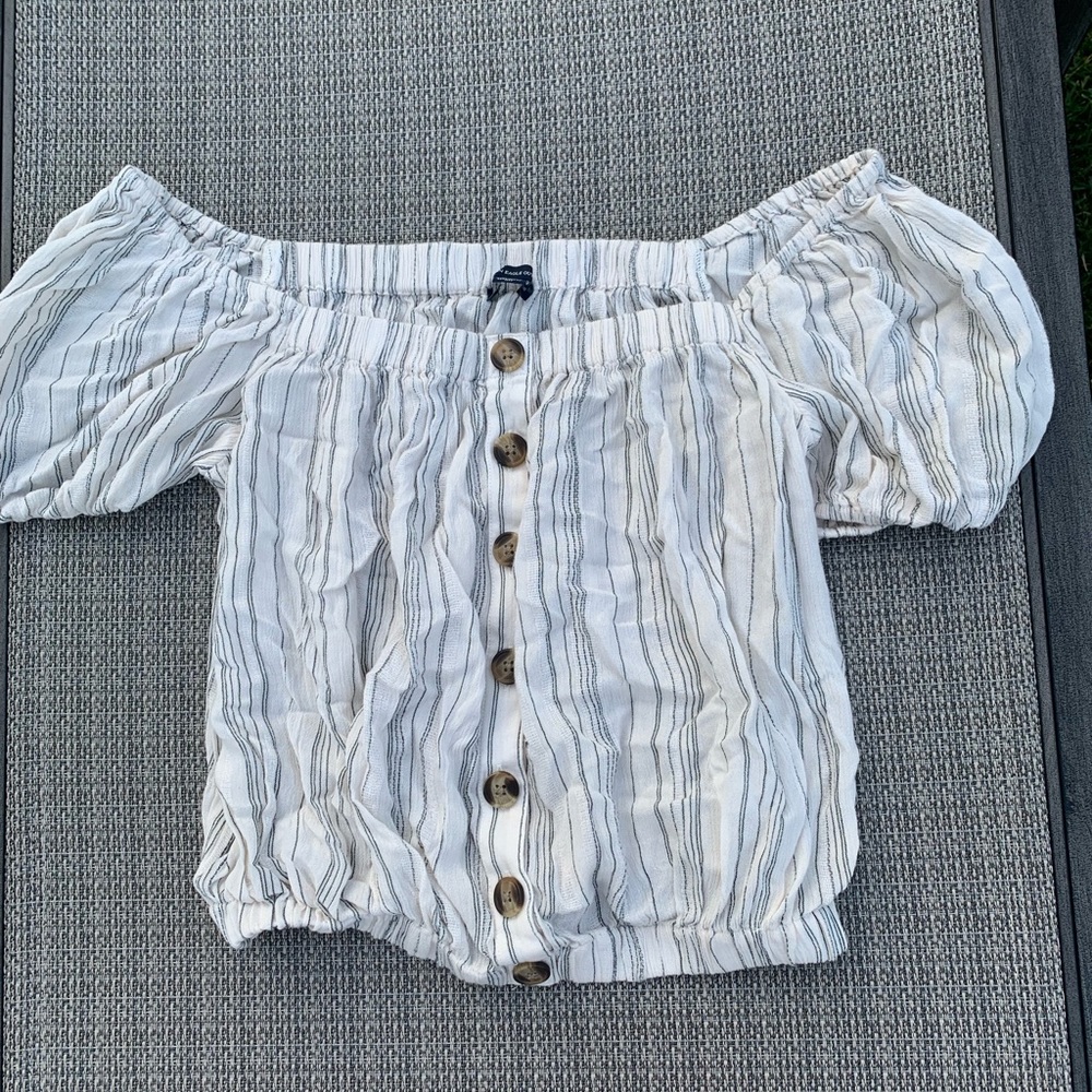 Off the shoulder striped & button top